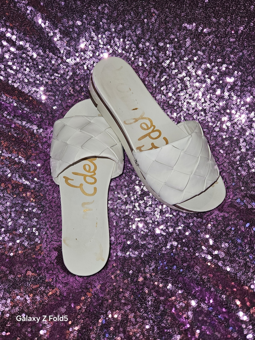 Sam Edelman White Woven Slide Mules
